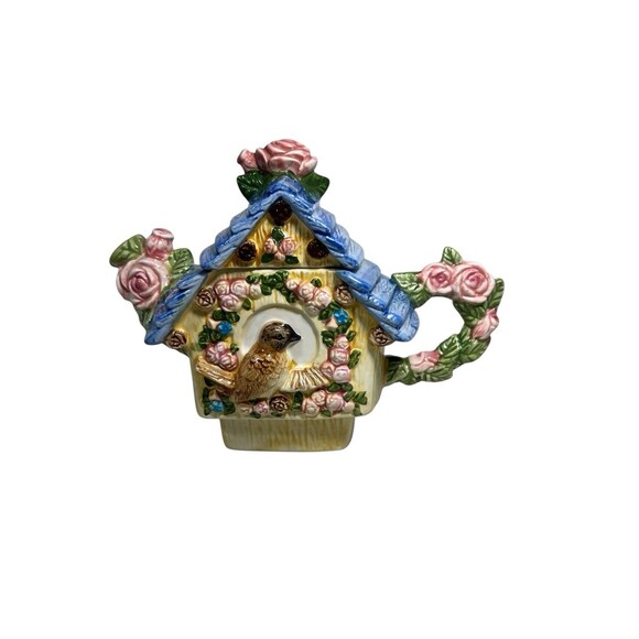 Mini Teapot Floral Bird House Ceramic Unique Spring Summer - Picture 12 of 14